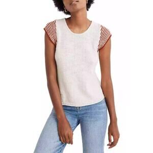 Madewell White and Red Sleeveless Blouse